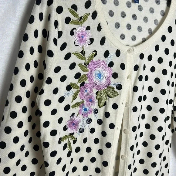 Talbots floral ,embroidered cardigan,polka dots,button,cottagecore,closet staple - Picture 3 of 11